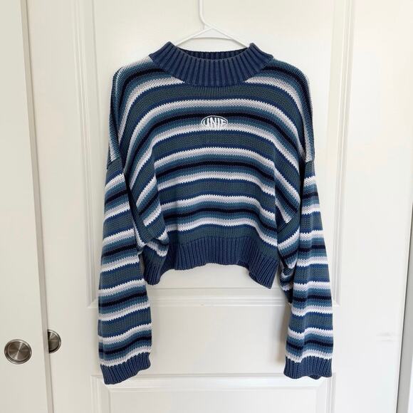 UNIF Clarissa Striped Chunky Knit Sweater Blue White XS - Picture 2 of 7